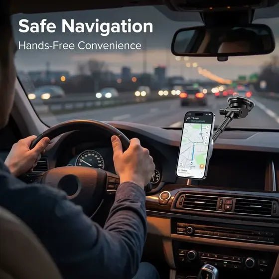 Magnetic Wireless Car Charger — features infographic