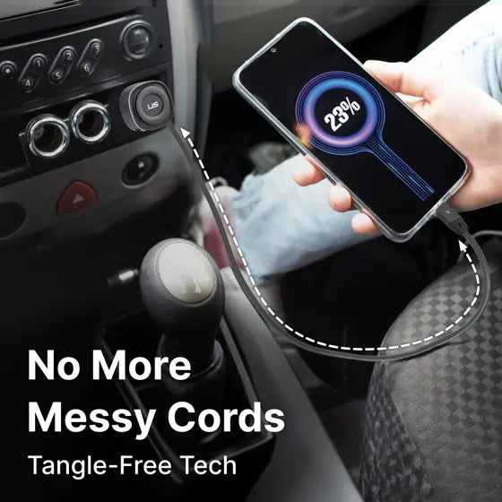 Retractable Lightning Car Charger — features infographic