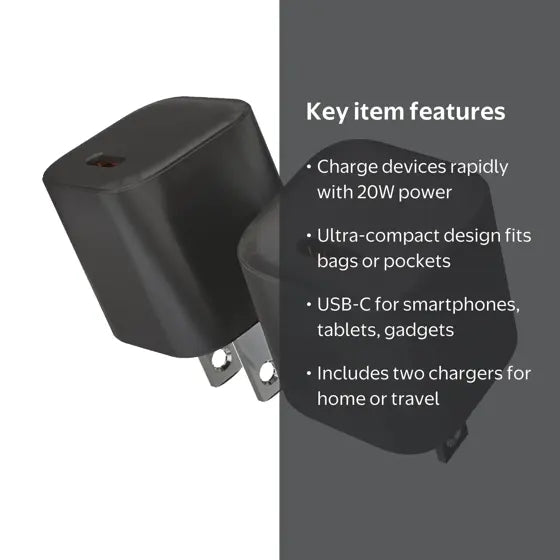 USB-C Charger Blocks · 2 Pack — features infographic