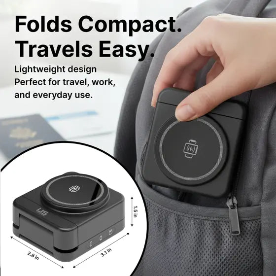 3-in-1 Wireless Charging Station — product specifications and dimensions infographic