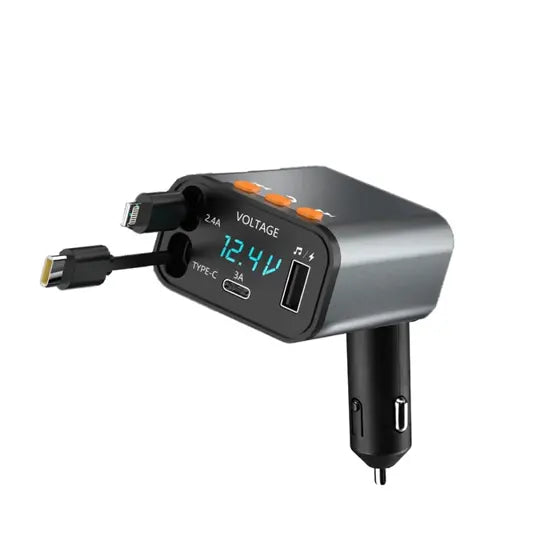 Retractable Car Charger + FM Transmitter