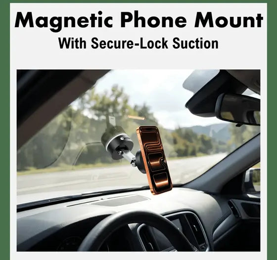 Collapsible Magnetic Phone Mount — features infographic