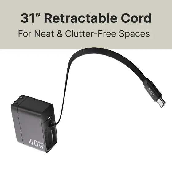 Retractable USB-C Wall Charger — features infographic