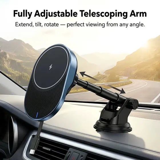 Magnetic Wireless Car Charger — features infographic
