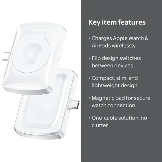 Watch & Earbuds Flip Charger — features infographic