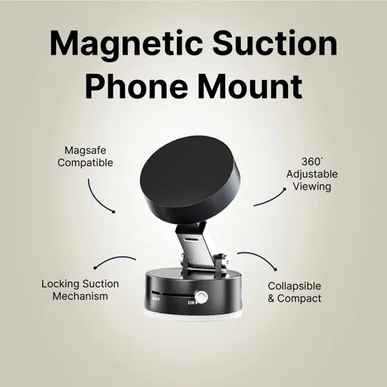 Collapsible Magnetic Phone Mount — features infographic
