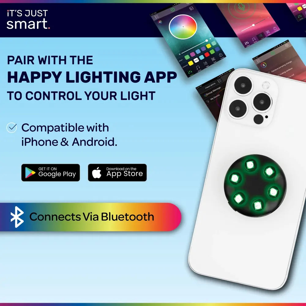 Brightgrip Happy Lighting app controls for iPhone and Android via Bluetooth